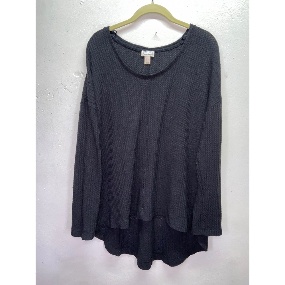 Kaisely Waffle Knit Sweater Gray High Low Oversized Grunge Indie Fall Women's L